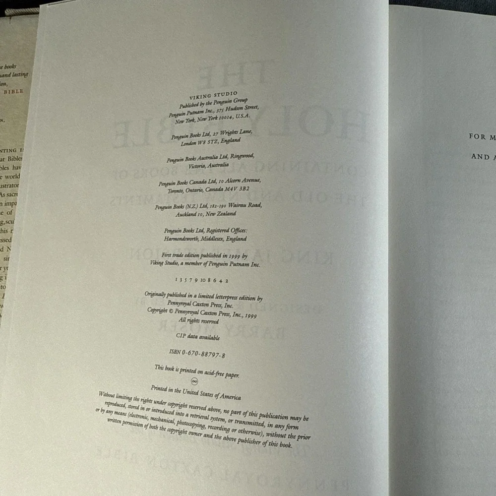 Holy Bible by Barry Moser Viking Studio (1999,‎ Hardcover)